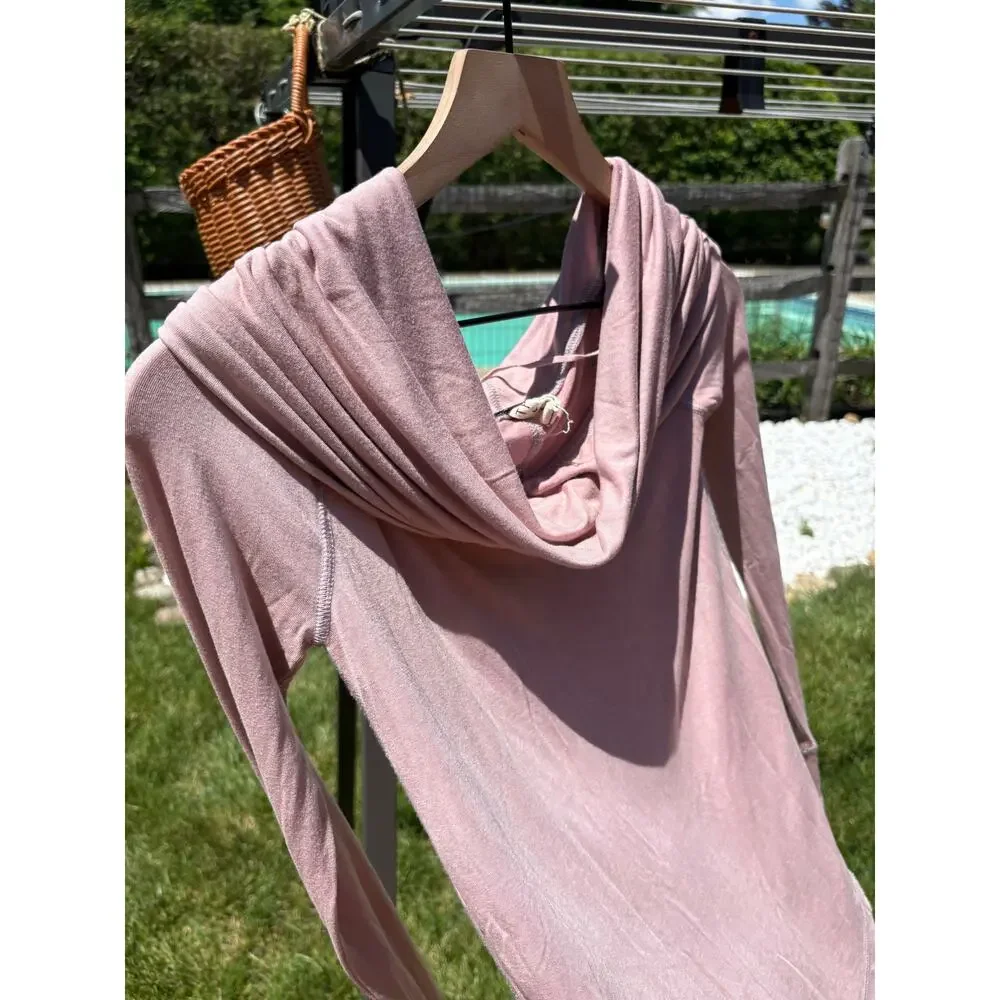 Free People Pink Cosmo Cowl Neck XS Off Shoulder Long Sleeve Lightweight